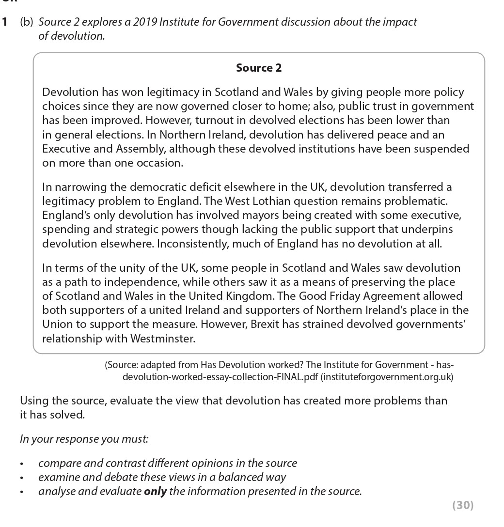 Using-the-source,-evaluate-the-view-that-devolution-has-created-more-problems-than-it-has-solved-Edexcel-A-Level Politics-Question 1-2022-Paper 2.png